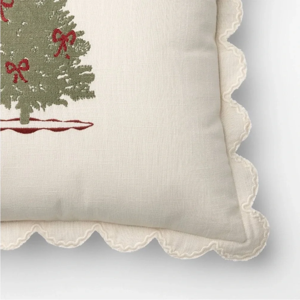 20”x20” Embroidered Tree and Scalloped Edge Pillow - Threshold with Studio McGee